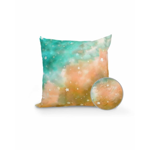 1 Pack Outdoor Pillows Waterproof, Teal Orange Ombre Indoor/Outdoor Throw Pillows with Inserts, Abstract Art Dreamy Star Clouds Decorative Pillow for Patio Furniture Chairs Couch