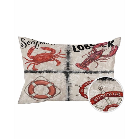1 Pack Outdoor Pillows Waterproof, Vintage Coastal Indoor/Outdoor Throw Pillows with Inserts, Nautical Crab Lobster Anchor Retro Art Decorative Pillow for Patio Furniture Chairs Couch
