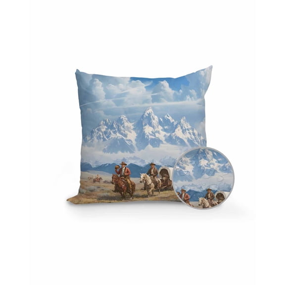 1 Pack Outdoor Pillows Waterproof, Western Cowboys Indoor/Outdoor Throw Pillows with Inserts, Mountain Grass Sky Natural Scenery Decorative Pillow for Patio Furniture Chairs Couch