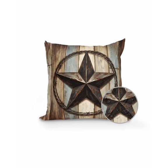 1 Pack Outdoor Pillows Waterproof, Western Texas Star Retro Indoor/Outdoor Throw Pillows with Inserts, Rustic Farmhouse Wooden Brown Decorative Pillow for Patio Furniture Chairs Couch