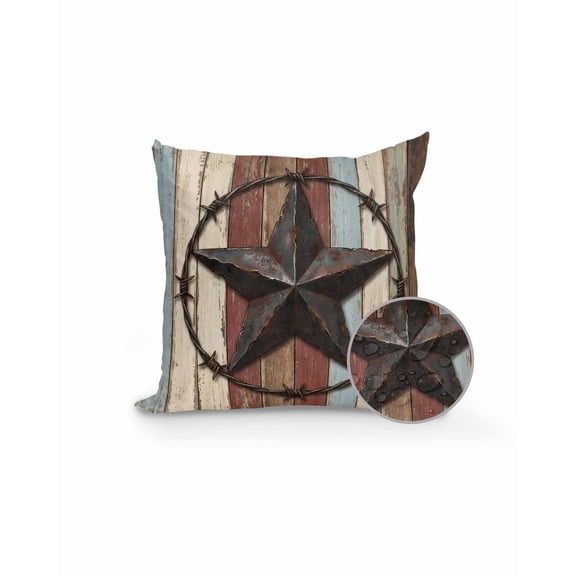 1 Pack Outdoor Pillows Waterproof, Western Texas Star Vintage Indoor/Outdoor Throw Pillows with Inserts, Country Farmhouse Star Wooden Brown Decorative Pillow for Patio Furniture Chairs Couch