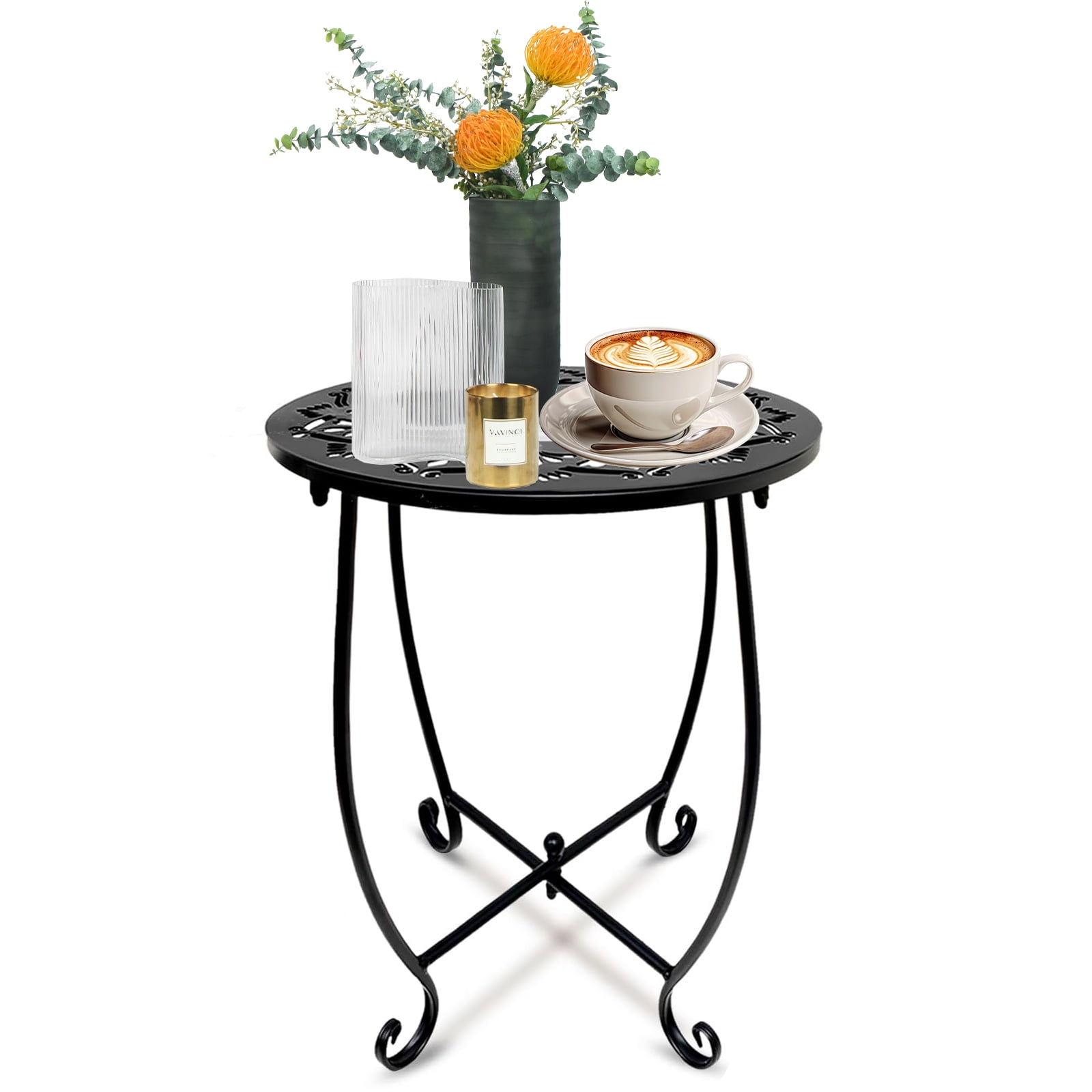 1 Pack Outdoor Side Table, 14 Inch Small Round Outdoor End Table Metal ...