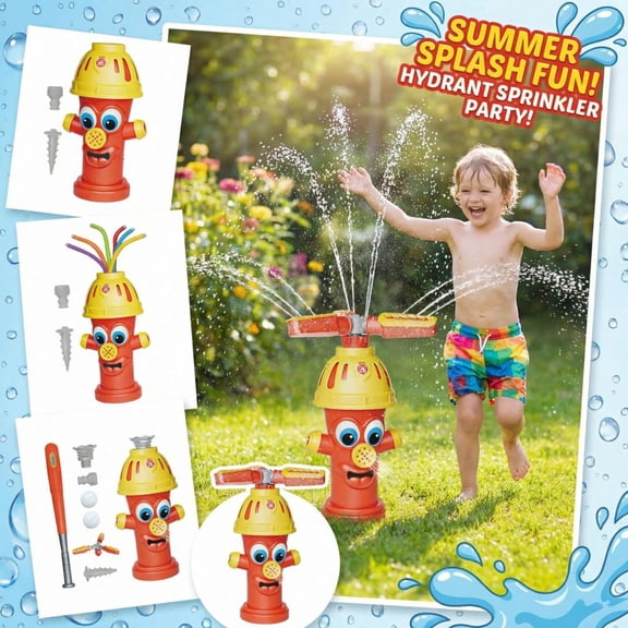 1 Pack Outdoor Sprinkler Water Play Toy Set With 4 Baseballs, 1 Bat, Spray Head & Stake, Fire Hydrant Design Wiggling Sprinkler For Backyard Summer Splash Fun, Family Outdoor