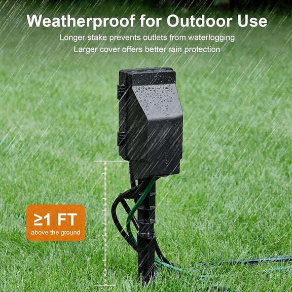 1-Pack Outdoor Stake with 7-Day Timer, Waterproof 6-Outlet Design, 15A/1875W, 6 Ft Cord