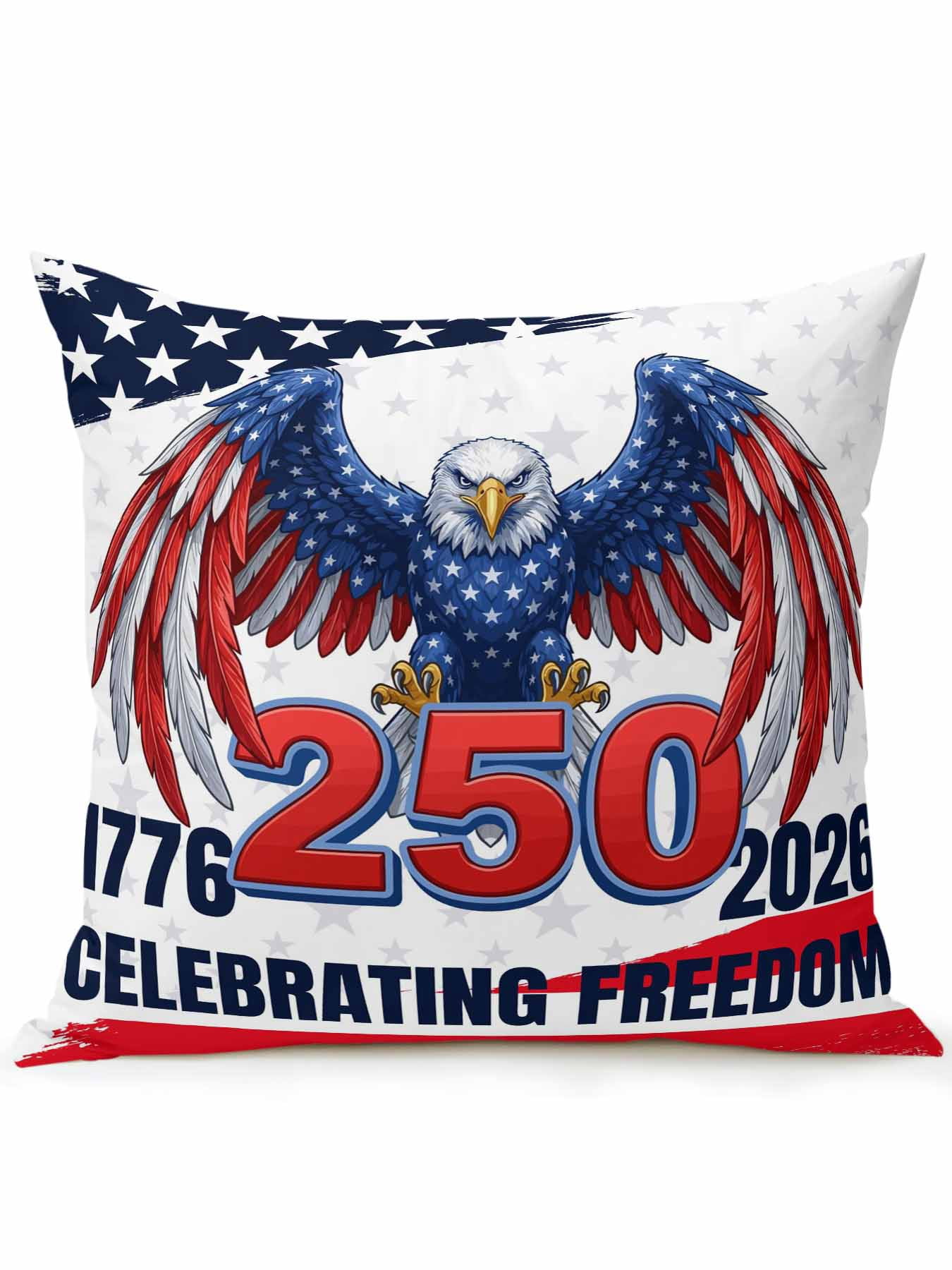 1 Pack Outdoor Throw Pillow, 250 Year American Anniversary Flag Waterproof Pillow with Insert Included, Eagle Red Blue Decorative Accent Cushion Sofa Pillows for Patio Porch, 16 x 16 In