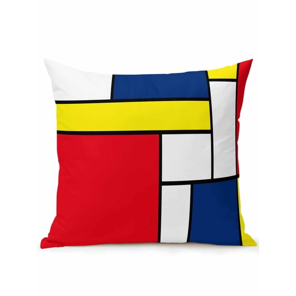 1 Pack Outdoor Throw Pillow, Abstract Geometric Waterproof Pillow with Insert Included, Modern Color Blocks Red Yellow Blue Decorative Accent Cushion Sofa Pillows for Patio Porch, 16 x 16 In