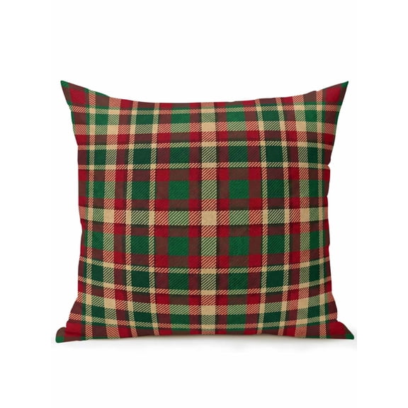 1 Pack Outdoor Throw Pillow, Autumn Plaid Waterproof Pillow with Insert Included, Red Green Tartan Gingham Farmhouse Checkered Decorative Accent Cushion Sofa Pillows for Patio Porch, 16 x 16 In