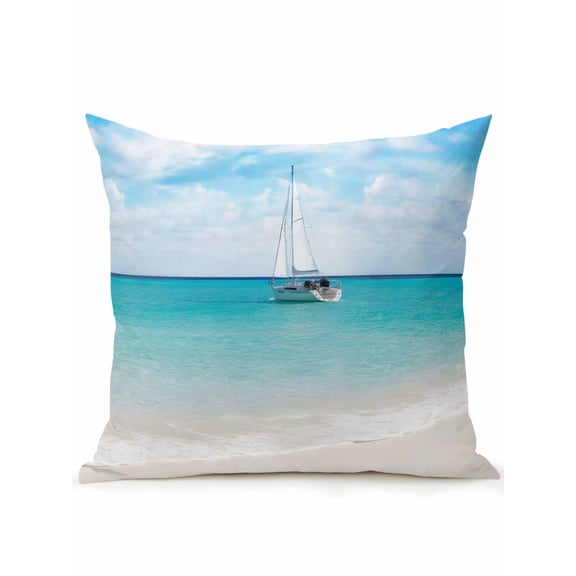 1 Pack Outdoor Throw Pillow, Beach Ocean Waterproof Pillow with Insert Included, Nautical Ship Blue Sky Nature Scenery Decorative Accent Cushion Sofa Pillows for Patio Porch, 16 x 16 In