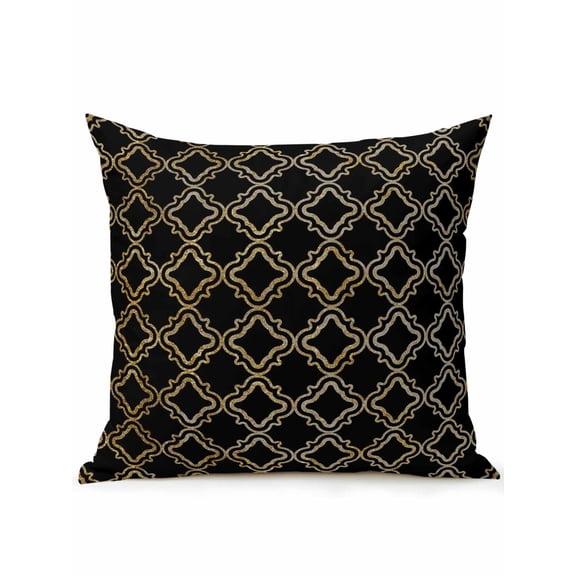 1 Pack Outdoor Throw Pillow, Black Moroccan Waterproof Pillow with Insert Included, Geometric Abstract Art Modern Decorative Accent Cushion Sofa Pillows for Patio Porch, 16 x 16 In