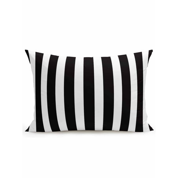 1 Pack Outdoor Throw Pillow, Black Striped Waterproof Pillow with Insert Included, Modern Farmhouse Black White Stripes Decorative Accent Cushion Lumbar Pillows for Patio Porch, 12 x 20 In