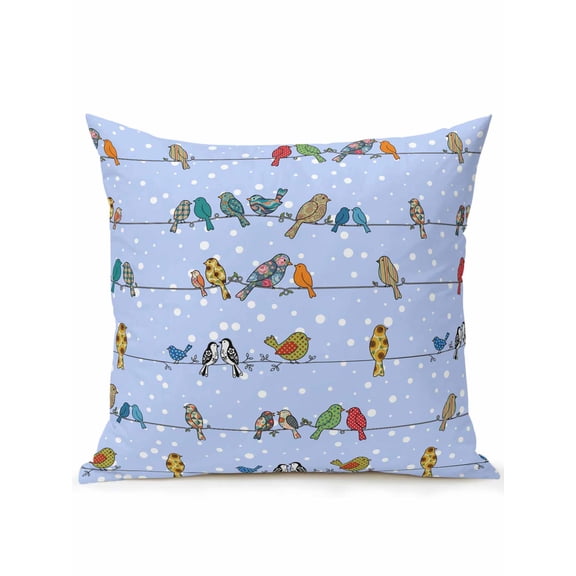 1 Pack Outdoor Throw Pillow, Blue Birds Waterproof Pillow with Insert Included, Funny Cute Snowflake Wire Sparrow Decorative Accent Cushion Sofa Pillows for Patio Porch, 16 x 16 In