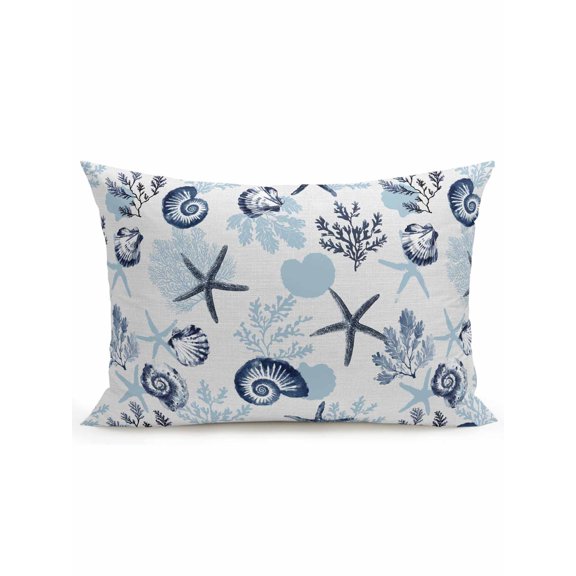 1 Pack Outdoor Throw Pillow, Blue Conch Coastal Waterproof Pillow with Insert Included, Nautical Summer Starfish Coral Decorative Accent Cushion Lumbar Pillows for Patio Porch, 12 x 20 In