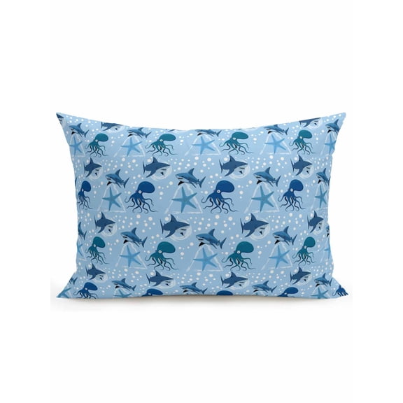 1 Pack Outdoor Throw Pillow, Blue Octopus Shark Waterproof Pillow with Insert Included, Coastal Summer Beach Ocean Starfish Decorative Accent Cushion Lumbar Pillows for Patio Porch, 12 x 20 In