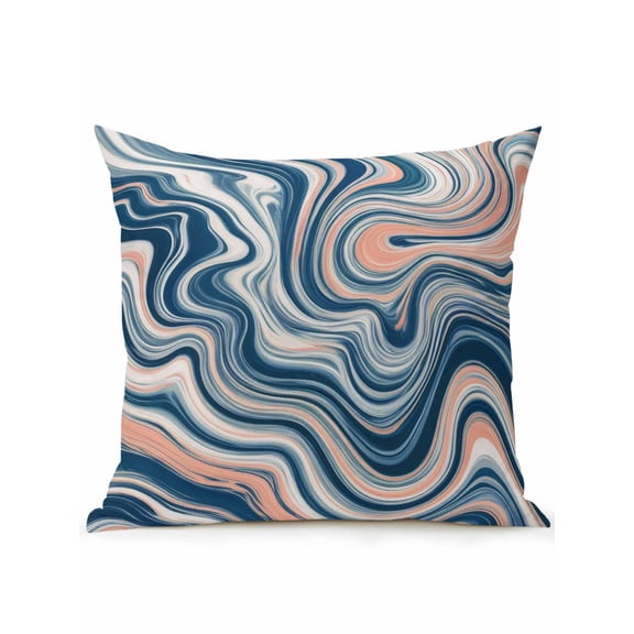1 Pack Outdoor Throw Pillow, Blue Pink Marble Waterproof Pillow with Insert Included, Contemporary Abstract Gradient Art Decorative Accent Cushion Sofa Pillows for Patio Porch, 16 x 16 In