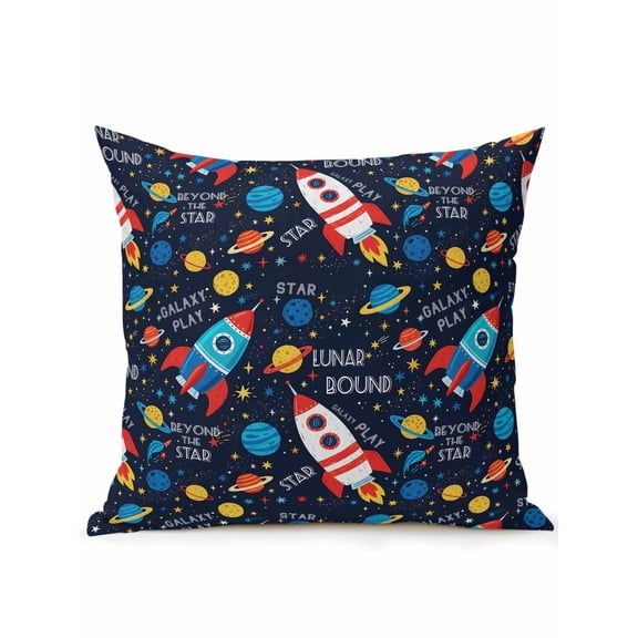 1 Pack Outdoor Throw Pillow, Blue Red Rocket Waterproof Pillow with Insert Included, Cartoon Stars Modern Abstract Art Decorative Accent Cushion Sofa Pillows for Patio Porch, 16 x 16 In