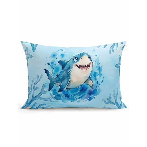 1 Pack Outdoor Throw Pillow, Blue Shark Coastal Waterproof Pillow with Insert Included, Summer Beach Starfish Coral Nautical Ocean Decorative Accent Cushion Lumbar Pillows for Patio Porch, 12 x 20 In