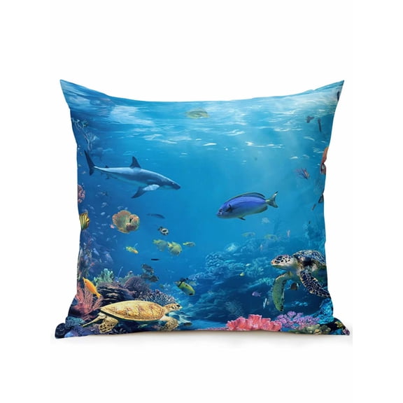 1 Pack Outdoor Throw Pillow, Blue Turtle Coastal Waterproof Pillow with Insert Included, Summer Beach Nautical Ocean Coral Decorative Accent Cushion Sofa Pillows for Patio Porch, 16 x 16 In