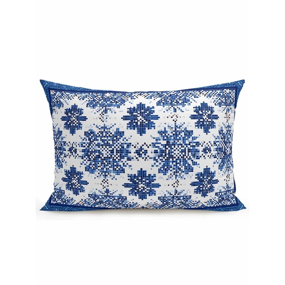1 Pack Outdoor Throw Pillow, Boho Blue Southwest Waterproof Pillow with Insert Included, Ethnic Western Geometric Abstract Decorative Accent Cushion Lumbar Pillows for Patio Porch, 12 x 20 In