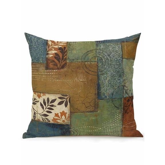 1 Pack Outdoor Throw Pillow, Boho Color Block Waterproof Pillow with Insert Included, Geometric Vintage Floral Decorative Accent Cushion Sofa Pillows for Patio Porch, 16 x 16 In