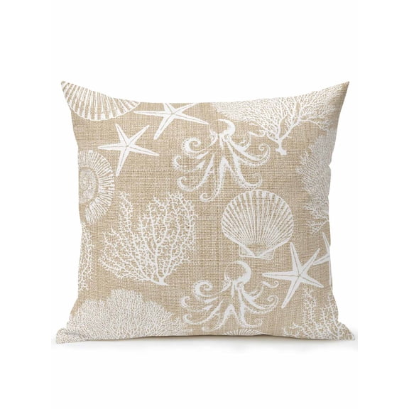 1 Pack Outdoor Throw Pillow, Brown Beige Coastal Waterproof Pillow with Insert Included, Nautical Coral Starfish Shell Octopus Sea Decorative Accent Cushion Sofa Pillows for Patio Porch, 16 x 16 In