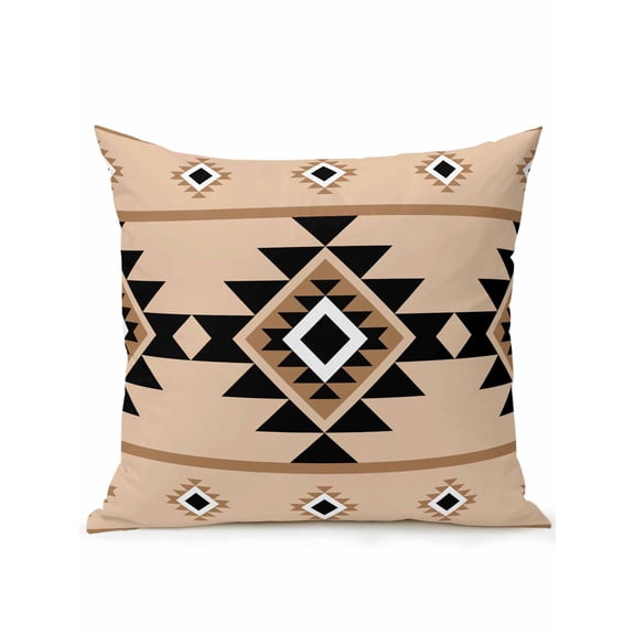 1 Pack Outdoor Throw Pillow, Brown Black Boho Waterproof Pillow with Insert Included, Country Aztec Southwest Geometric Decorative Accent Cushion Sofa Pillows for Patio Porch, 18 x 18 In