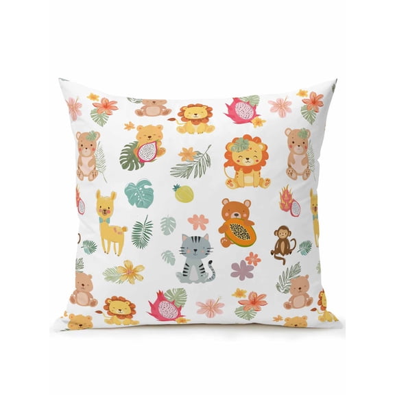 1 Pack Outdoor Throw Pillow, Cartoon Animals Waterproof Pillow with Insert Included, Funny Lions Camels Tropical Monstera Plants Decorative Accent Cushion Sofa Pillows for Patio Porch, 16 x 16 In