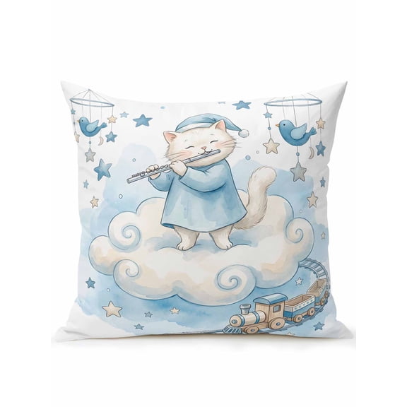 1 Pack Outdoor Throw Pillow, Cartoon Cats Waterproof Pillow with Insert Included, Cute Cats Sleeping Dreams Clouds Watercolor Decorative Accent Cushion Sofa Pillows for Patio Porch, 16 x 16 In