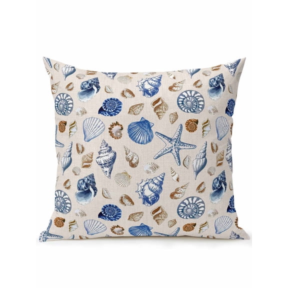 1 Pack Outdoor Throw Pillow, Coastal Beach Waterproof Pillow with Insert Included, Summer Shell Conch Starfish Ocean Rustic Decorative Accent Cushion Sofa Pillows for Patio Porch, 16 x 16 In