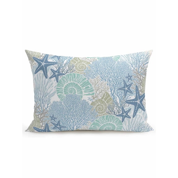1 Pack Outdoor Throw Pillow, Coastal Coral Waterproof Pillow with Insert Included, Nautical Ocean Starfish Conch Shells Decorative Accent Cushion Lumbar Pillows for Patio Porch, 12 x 20 In