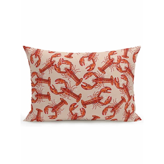1 Pack Outdoor Throw Pillow, Coastal Lobster Waterproof Pillow with Insert Included, Summer Beach Ocean Marinelifes Red Brown Decorative Accent Cushion Lumbar Pillows for Patio Porch, 12 x 20 In