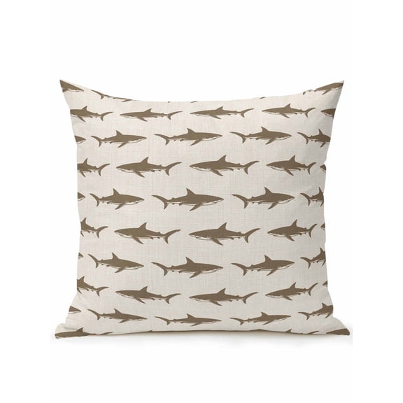 1 Pack Outdoor Throw Pillow, Coastal Shark Waterproof Pillow with Insert Included, Ocean Sea Nautical Rustic Decorative Accent Cushion Sofa Pillows for Patio Porch, 16 x 16 In