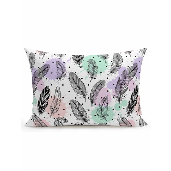 1 Pack Outdoor Throw Pillow, Colorful Feather Waterproof Pillow with Insert Included, Modern Purple Teal Pink Dot Watercolor Decorative Accent Cushion Lumbar Pillows for Patio Porch, 12 x 20 In
