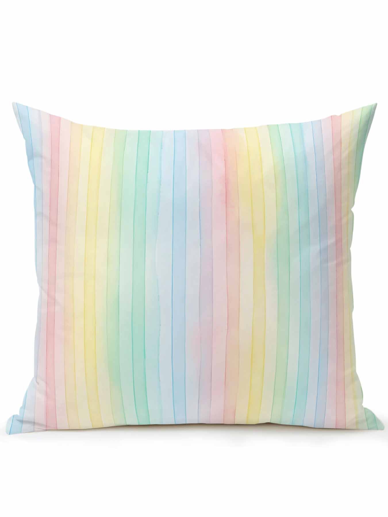1 Pack Outdoor Throw Pillow, Colorful Striped Waterproof Pillow with Insert Included, Farmhouse Vertical Striped Watercolor Decorative Accent Cushion Sofa Pillows for Patio Porch, 16 x 16 In