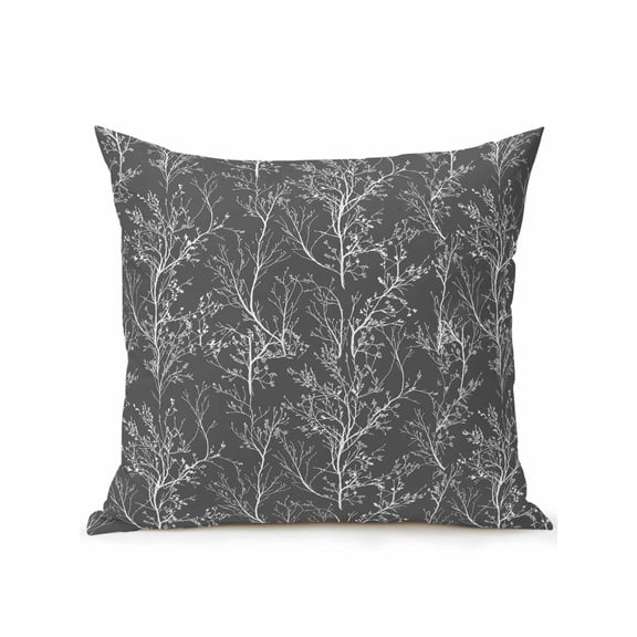 1 Pack Outdoor Throw Pillow, Dark Grey Botanical Waterproof Pillow with Insert Included, Vintage Floral Plants Branch Decorative Accent Cushion Sofa Pillows for Patio Porch, 16 x 16 In