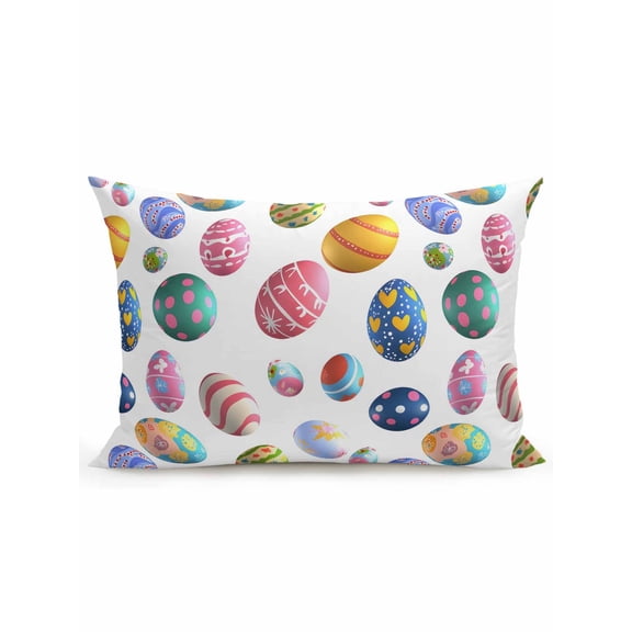 1 Pack Outdoor Throw Pillow, Easter Eggs Waterproof Pillow with Insert Included, Colorful Egg Love Heart Polka Dots Decorative Accent Cushion Lumbar Pillows for Patio Porch, 12 x 20 In