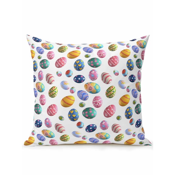 1 Pack Outdoor Throw Pillow, Easter Eggs Waterproof Pillow with Insert Included, Colorful Egg Love Heart Polka Dots Decorative Accent Cushion Sofa Pillows for Patio Porch, 18 x 18 In