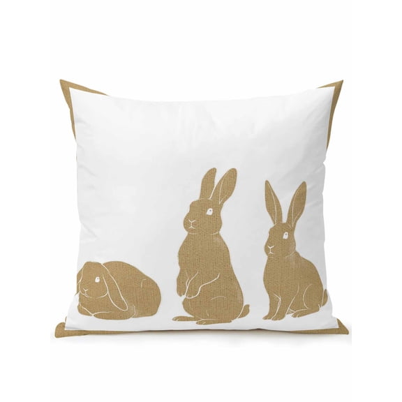 1 Pack Outdoor Throw Pillow, Easter Waterproof Pillow with Insert Included, Spring Vintage Minimalist Brown Bunny Decorative Accent Cushion Sofa Pillows for Patio Porch, 18 x 18 In