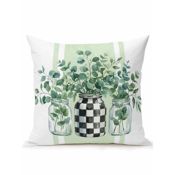 1 Pack Outdoor Throw Pillow, Eucalyptus Leaves Waterproof Pillow with Insert Included, Sage Green Botanical Watercolor Decorative Accent Cushion Sofa Pillows for Patio Porch, 16 x 16 In