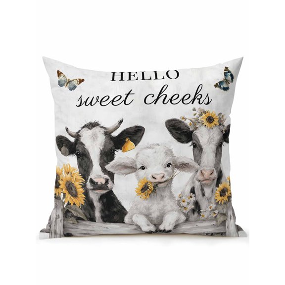 1 Pack Outdoor Throw Pillow, Farmhouse Animals Waterproof Pillow with Insert Included, Vintage Country Sunflowers Butterfly Gray Decorative Accent Cushion Sofa Pillows for Patio Porch, 16 x 16 In
