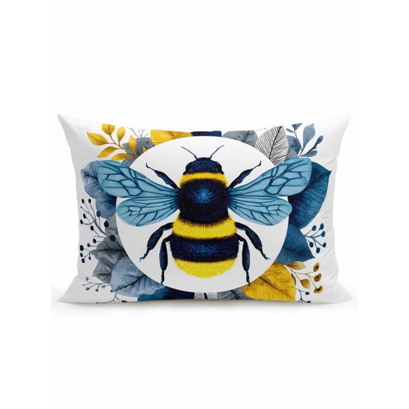 1 Pack Outdoor Throw Pillow, Farmhouse Bees Waterproof Pillow with Insert Included, Spring Summer Flowers Blossom Watercolor Decorative Accent Cushion Lumbar Pillows for Patio Porch, 12 x 20 In