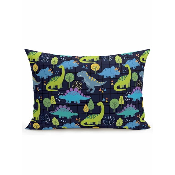 1 Pack Outdoor Throw Pillow, Green Blue Dinosaur Waterproof Pillow with Insert Included, Graffiti Trees Animals Modern Art Decorative Accent Cushion Lumbar Pillows for Patio Porch, 12 x 20 In