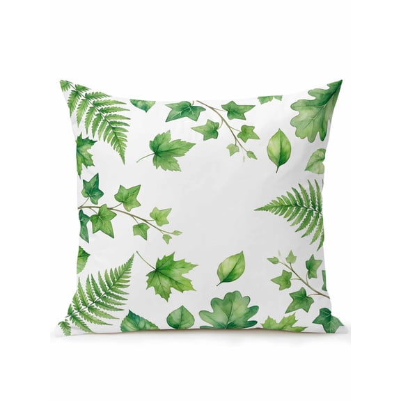 1 Pack Outdoor Throw Pillow, Green Botanical Waterproof Pillow with Insert Included, Spring Ivy Ferns Leaves Plants Decorative Accent Cushion Sofa Pillows for Patio Porch, 16 x 16 In