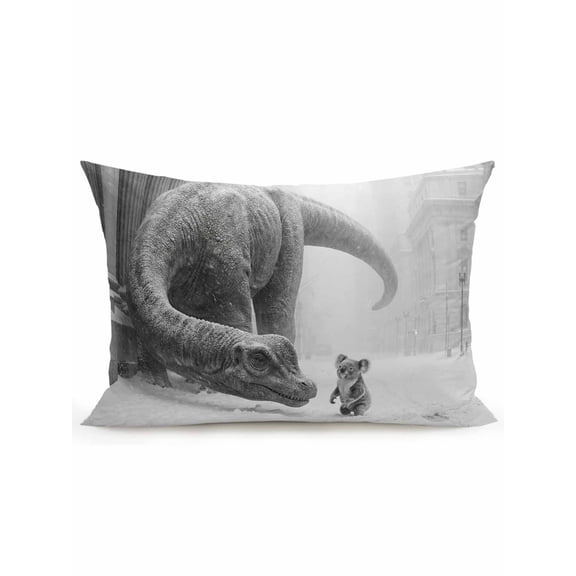 1 Pack Outdoor Throw Pillow, Grey Dinosaur Koala Waterproof Pillow with Insert Included, Vintage Abstract Animals Decorative Accent Cushion Lumbar Pillows for Patio Porch, 12 x 20 In