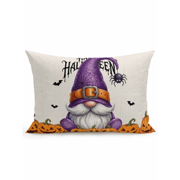 1 Pack Outdoor Throw Pillow, Halloween Gnomes Waterproof Pillow with Insert Included, Evil Skull Pumpkins Horror Bat Decorative Accent Cushion Lumbar Pillows for Patio Porch, 12 x 20 In