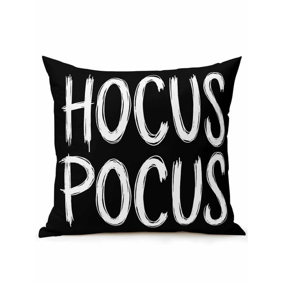 1 Pack Outdoor Throw Pillow, Halloween Waterproof Pillow with Insert Included, Fall Modern Funny Letters Hocus Pocus Black Decorative Accent Cushion Sofa Pillows for Patio Porch, 16 x 16 In