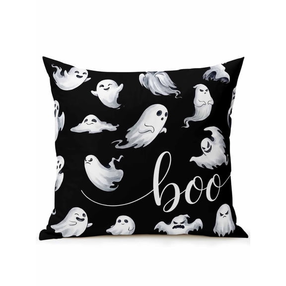 1 Pack Outdoor Throw Pillow, Helloween Waterproof Pillow with Insert Included, Boo Ghost Cute Spooky Black Decorative Accent Cushion Sofa Pillows for Patio Porch, 18 x 18 In