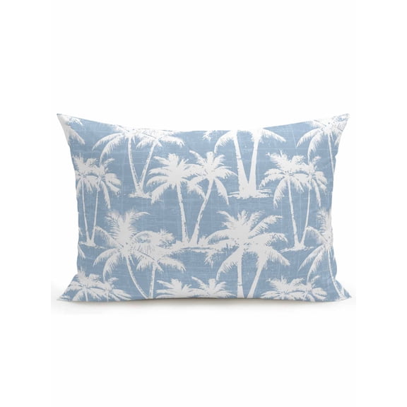 1 Pack Outdoor Throw Pillow, Light Blue Palm Tree Summer Waterproof Pillow with Insert Included, Beach Tropical Coastal Decorative Accent Cushion Lumbar Pillows for Patio Porch, 12 x 20 In