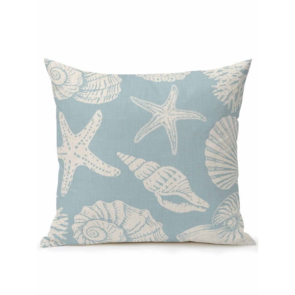 1 Pack Outdoor Throw Pillow, Light Blue Starfish Coastal Waterproof Pillow with Insert Included, Shell Summer Beach Nautical Decorative Accent Cushion Sofa Pillows for Patio Porch, 16 x 16 In
