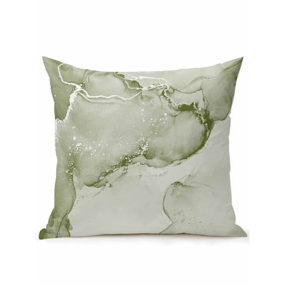 1 Pack Outdoor Throw Pillow, Marble Sage Green Waterproof Pillow with Insert Included, Modern Abstract Ink Painting Luxury Decorative Accent Cushion Sofa Pillows for Patio Porch, 16 x 16 In