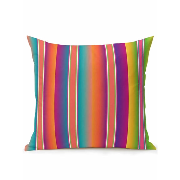 1 Pack Outdoor Throw Pillow, Mexican Style Waterproof Pillow with Insert Included, Colorful Mexico Stripes Orange Purple Decorative Accent Cushion Sofa Pillows for Patio Porch, 16 x 16 In